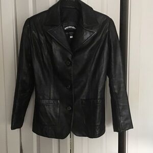 Americano unisex Black Leather Button-Front Jacket